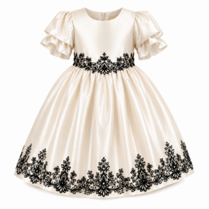 Ivory Satin Dress with Black Lace Accents