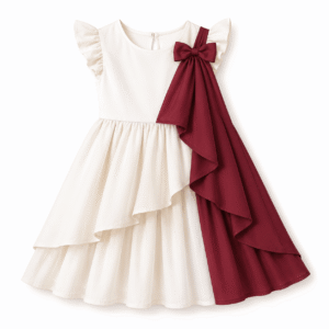 Ivory and Burgundy Girls’ Party Dress