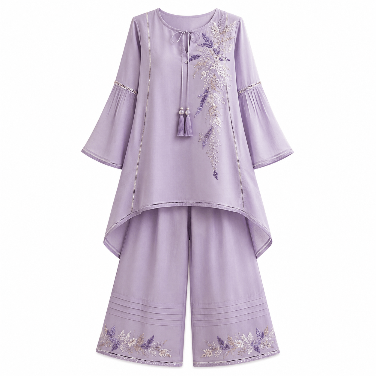 Lavender Embroidered Palazzo Ensemble