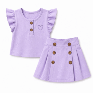 Lavender Ruffle Top and Buttoned Skirt Set