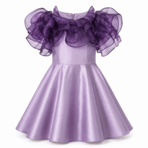 Lavender Satin Dress with Dramatic Ruffles