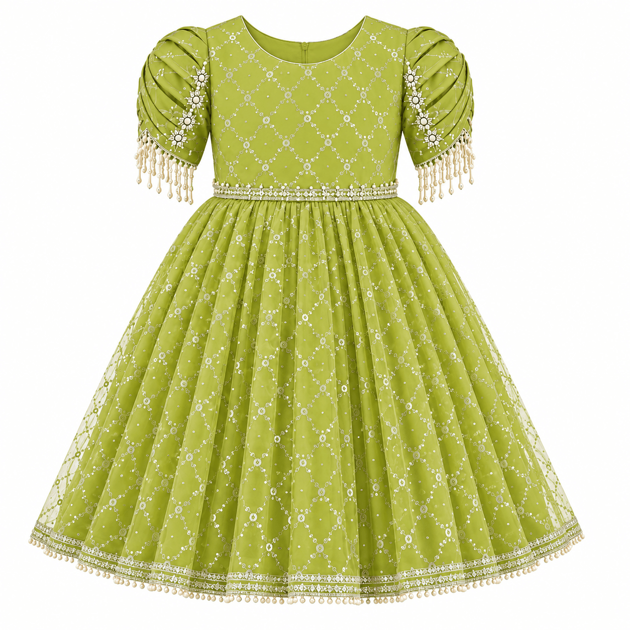 Lime Green Embroidered Party Dress