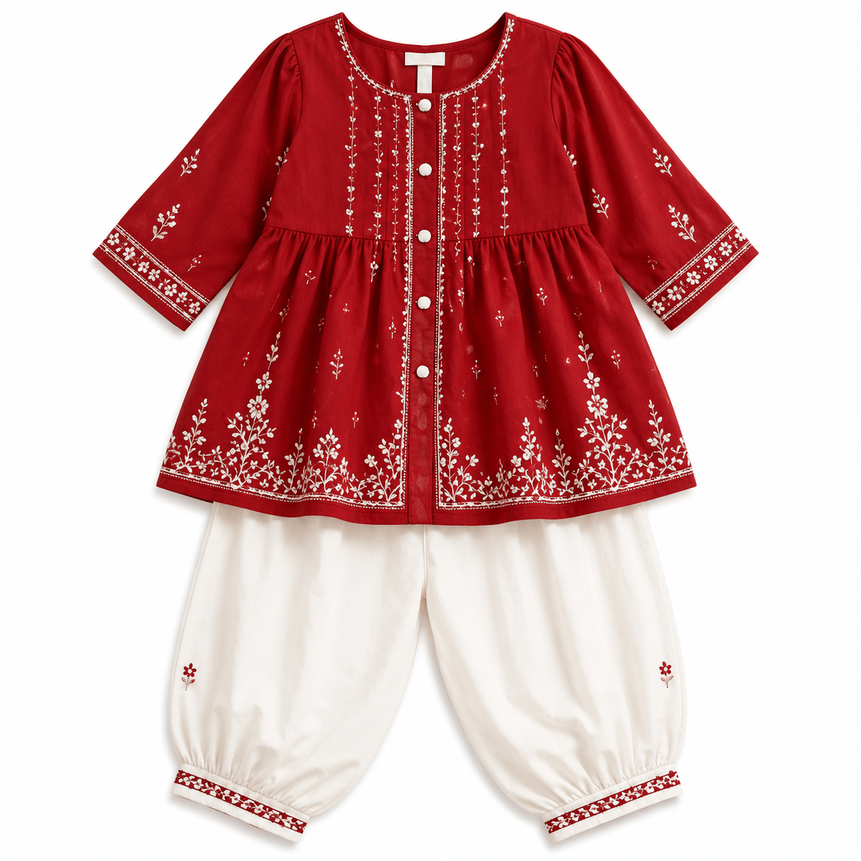 Maroon Embroidered Tunic and Ivory Pants