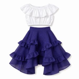 Mini Top with navy blue ruffle skirt
