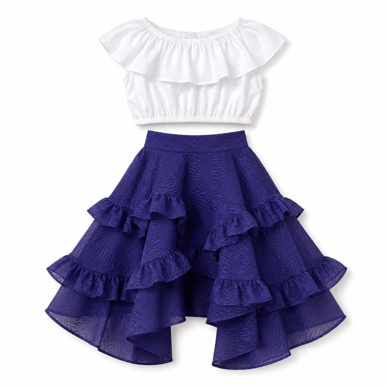 Mini Top with navy blue ruffle skirt