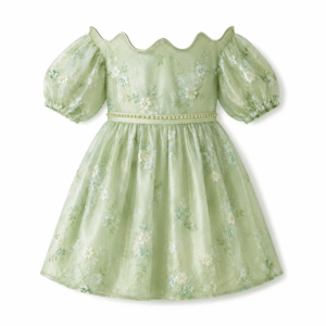 Mint Floral Embroidered Party Dress