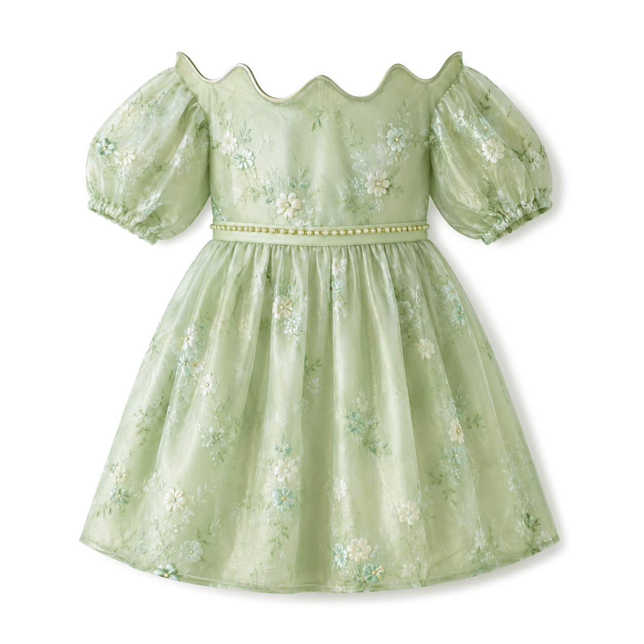 Mint Floral Embroidered Party Dress