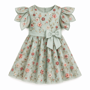 Mint Floral Petal Sleeve Party Dress