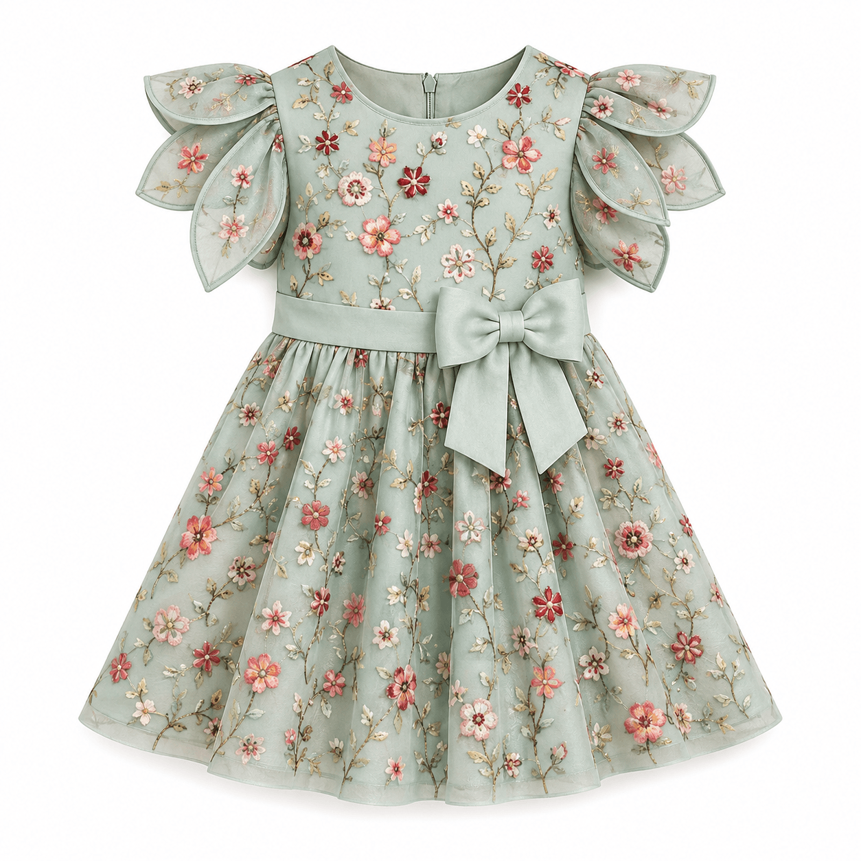 Mint Floral Petal Sleeve Party Dress