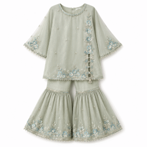 Mint Green Embroidered Sharara Dress