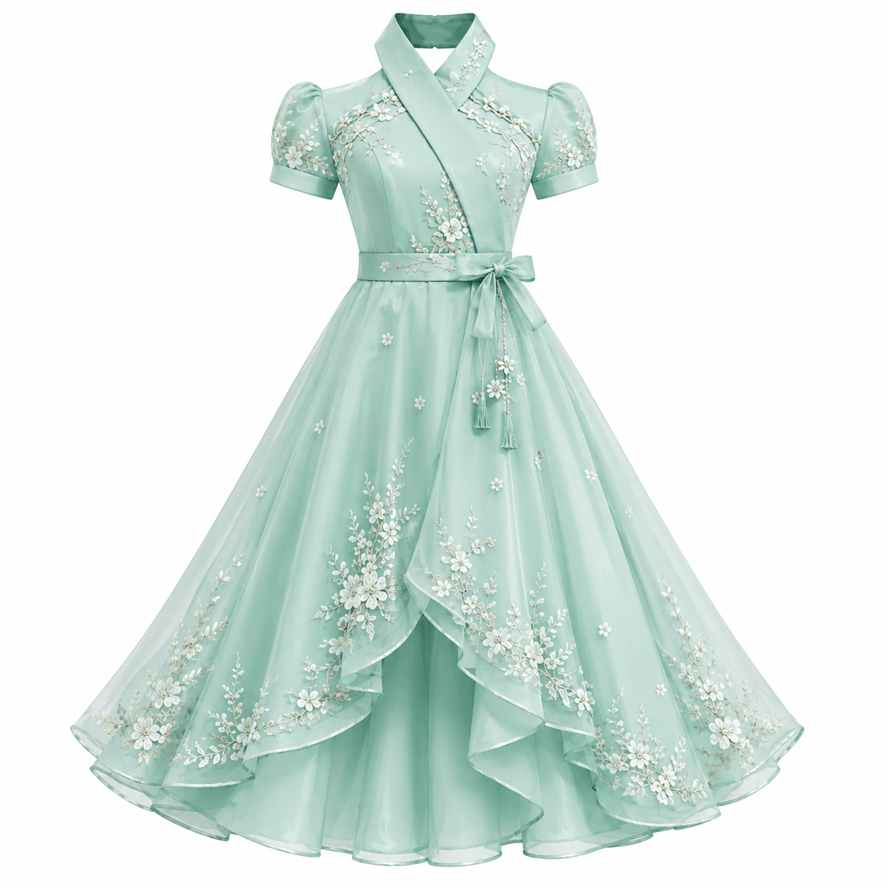 Mint Green Embroidered Wrap Gown