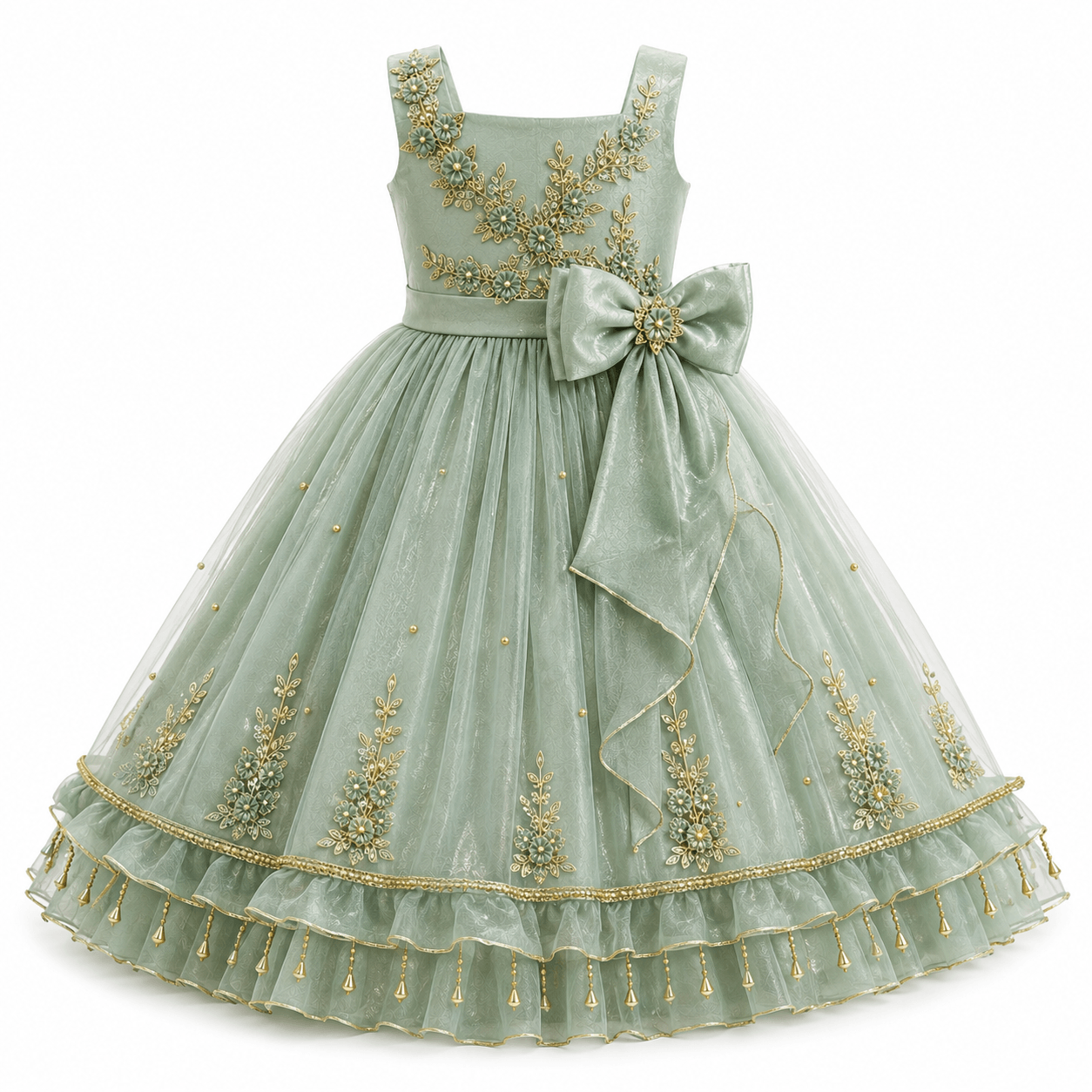 Mint Green Gold-Embroidered Princess Dress