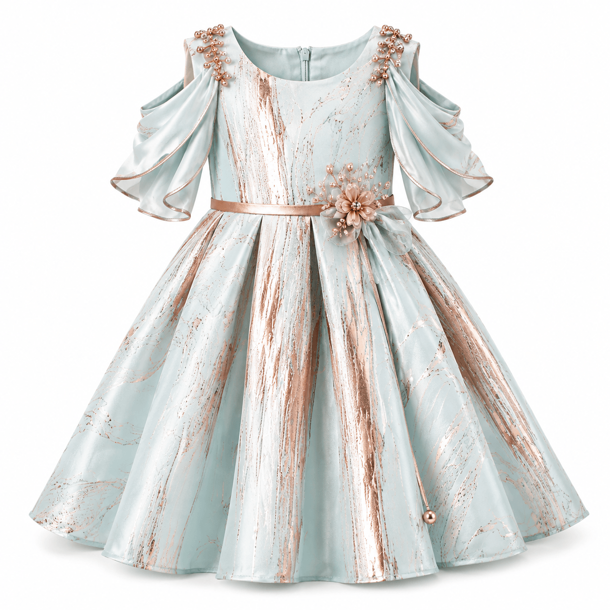 Mint Rose-Gold Marbled Flower-Girl dress