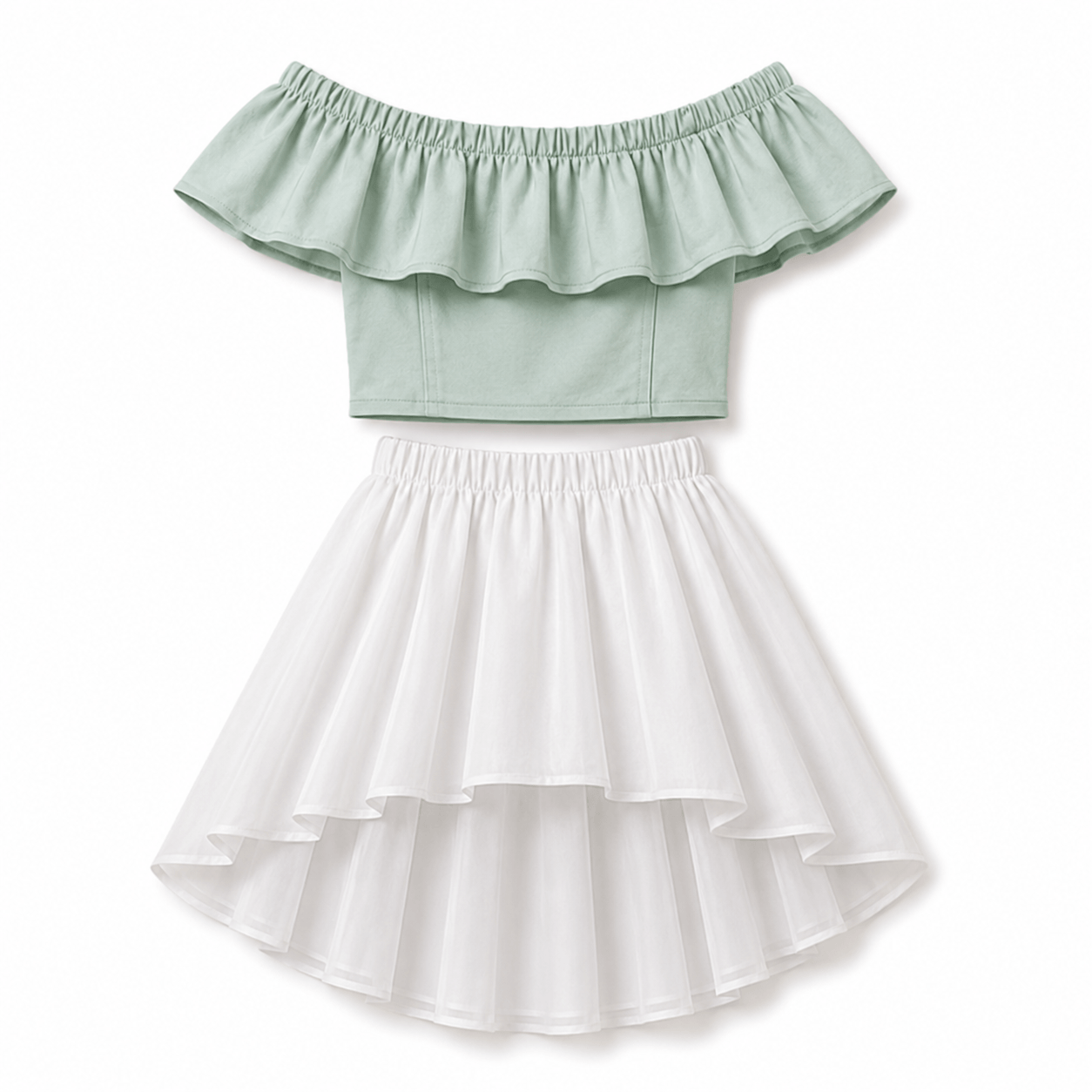 Mint Ruffle Top and Layered Skirt Set