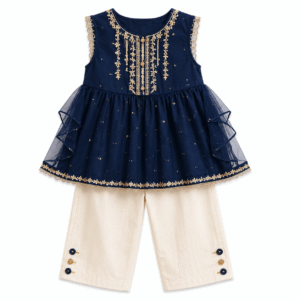 Navy embroidered toddler outfit set