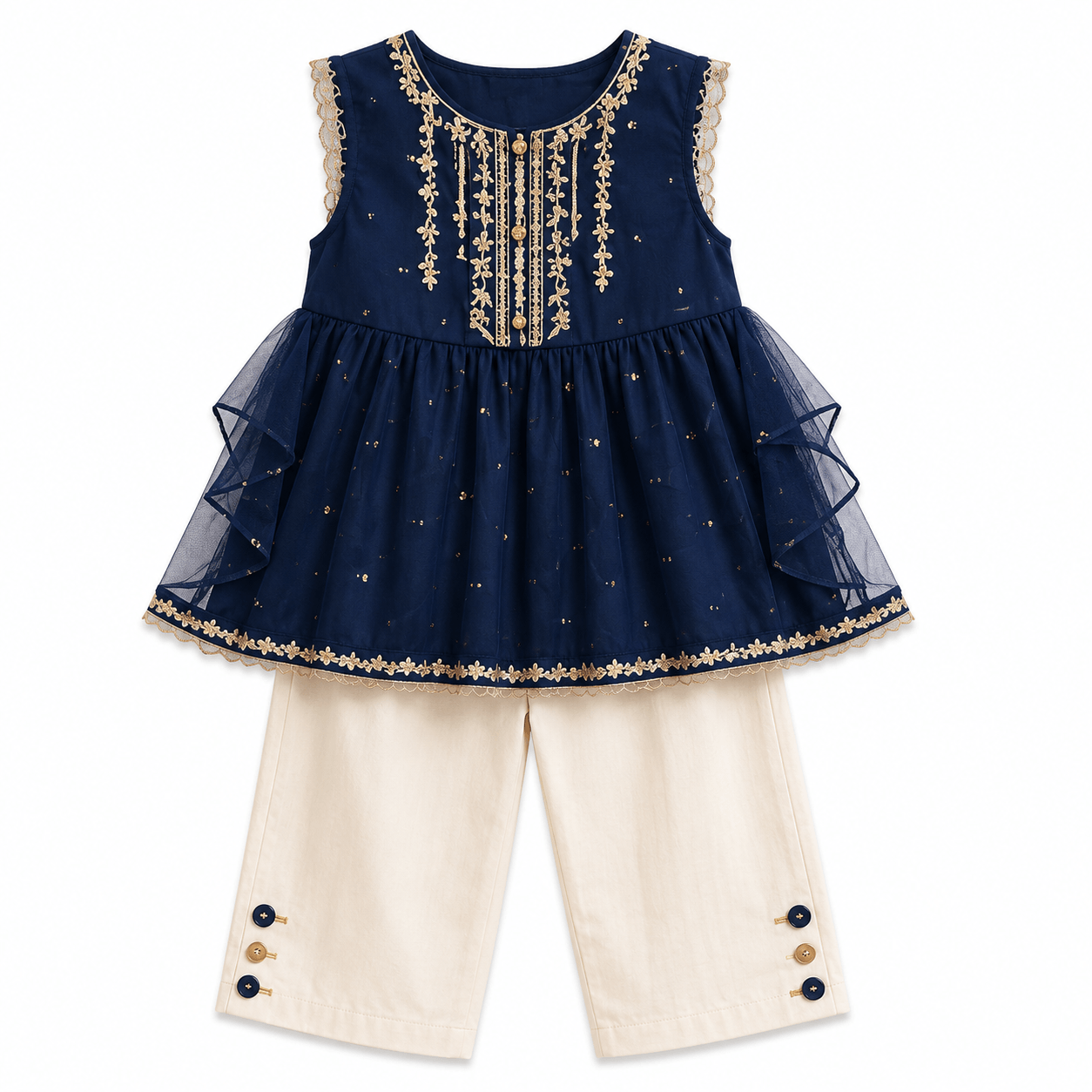 Navy embroidered toddler outfit set