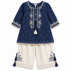 Navy embroidered tunic and trouser