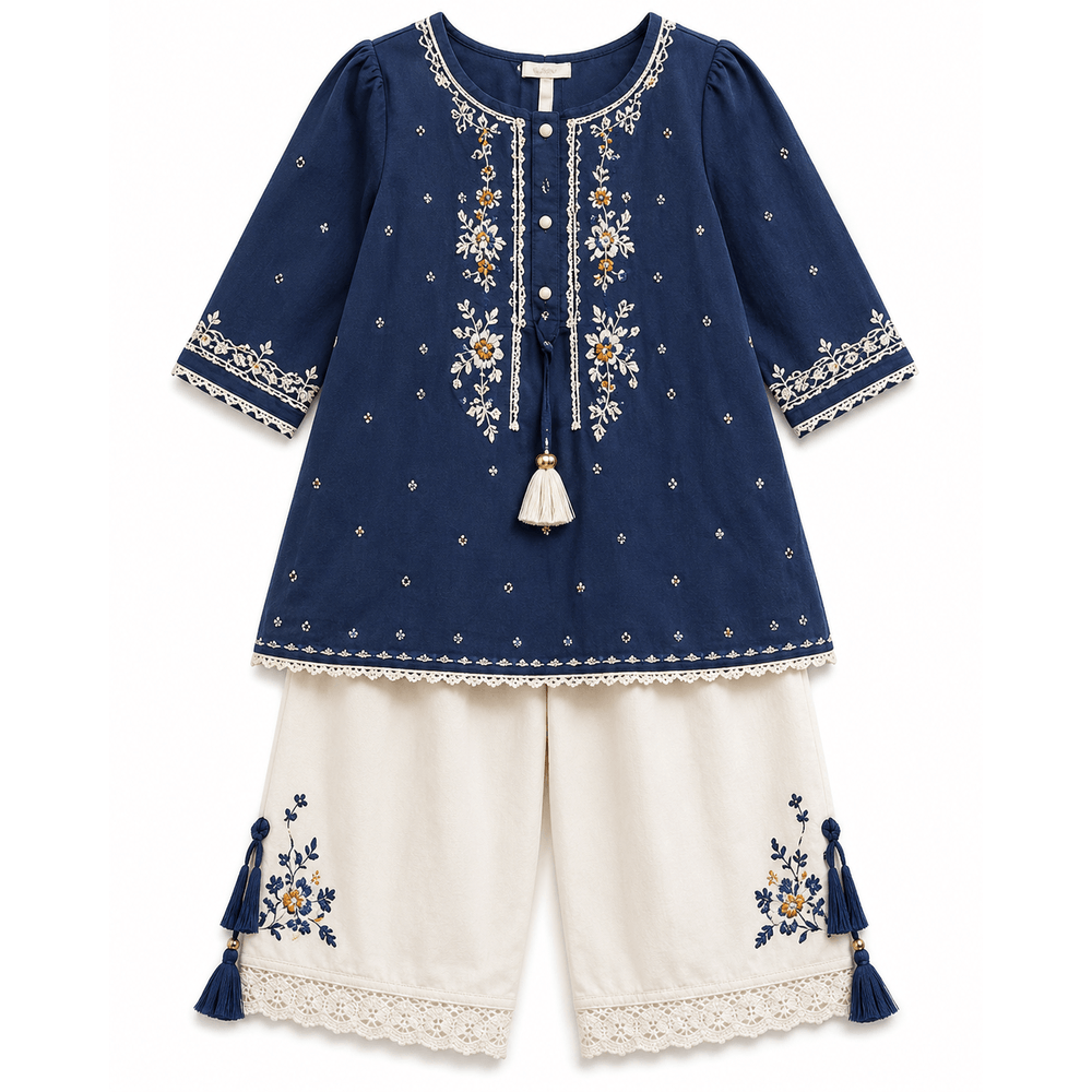 Navy embroidered tunic and trouser
