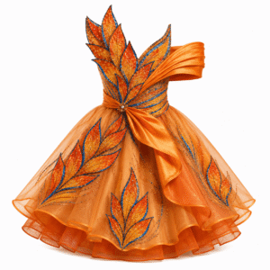 Ornate Orange-Gold Leaf-Flame Dress