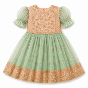 Ornate Peach and Mint Girls’ Gown
