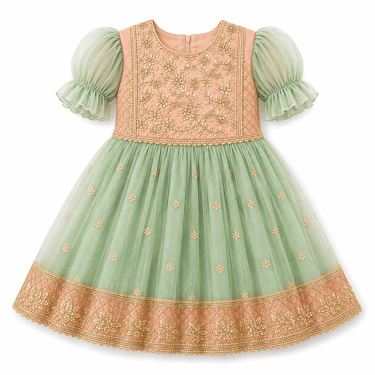 Ornate Peach and Mint Girls’ Gown