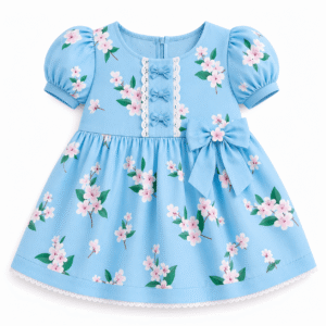 Pastel Blue Floral Dress with Lace Details