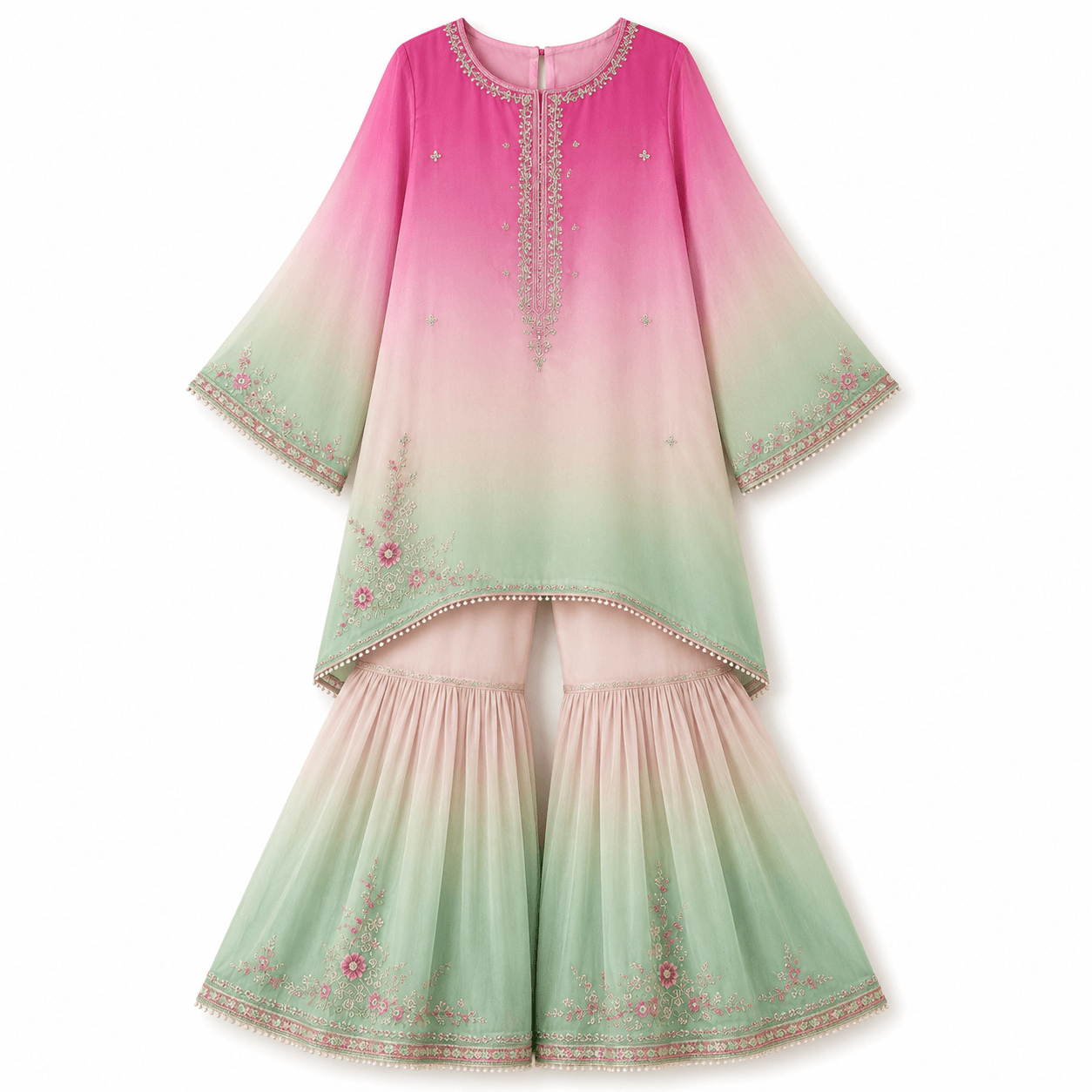 Pastel Ombré Embellished Sharara Ensemble