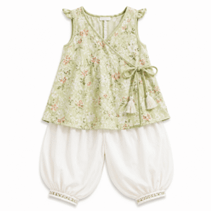 Pastel Floral Wrap Top with Harem Pants