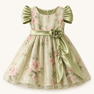 Pastel Sage Floral Satin Dress