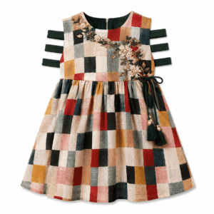 Patchwork Green-Strap Embroidered Dress