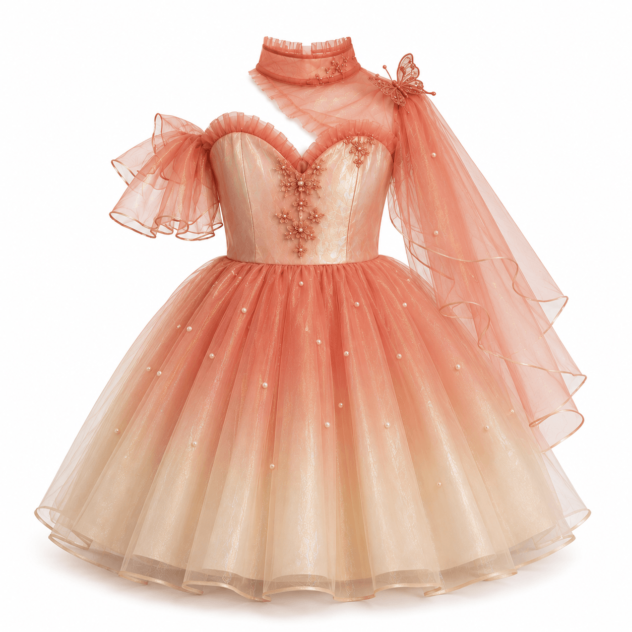 Peach Champagne Fairy-Tale Princess Gown