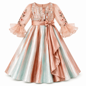 Peach Mint Princess Gown with Floral Sleeves