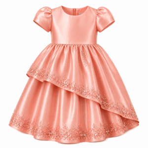 Peach Satin Floral Princess Dress