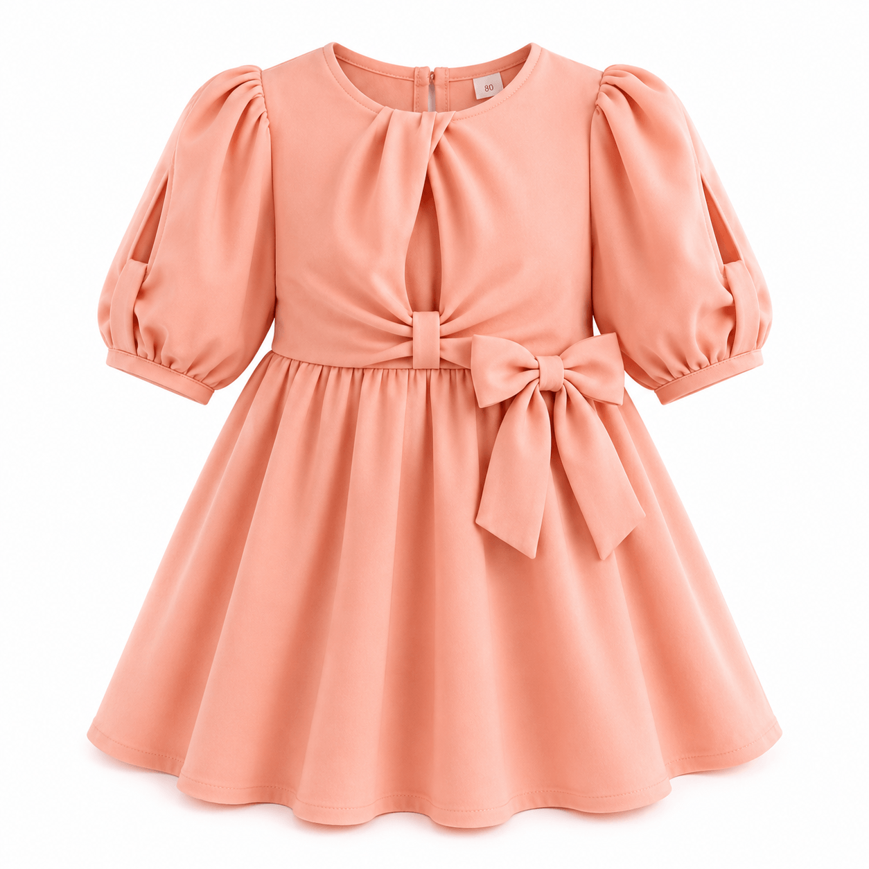 Peach Twist Puff-Sleeve Frock