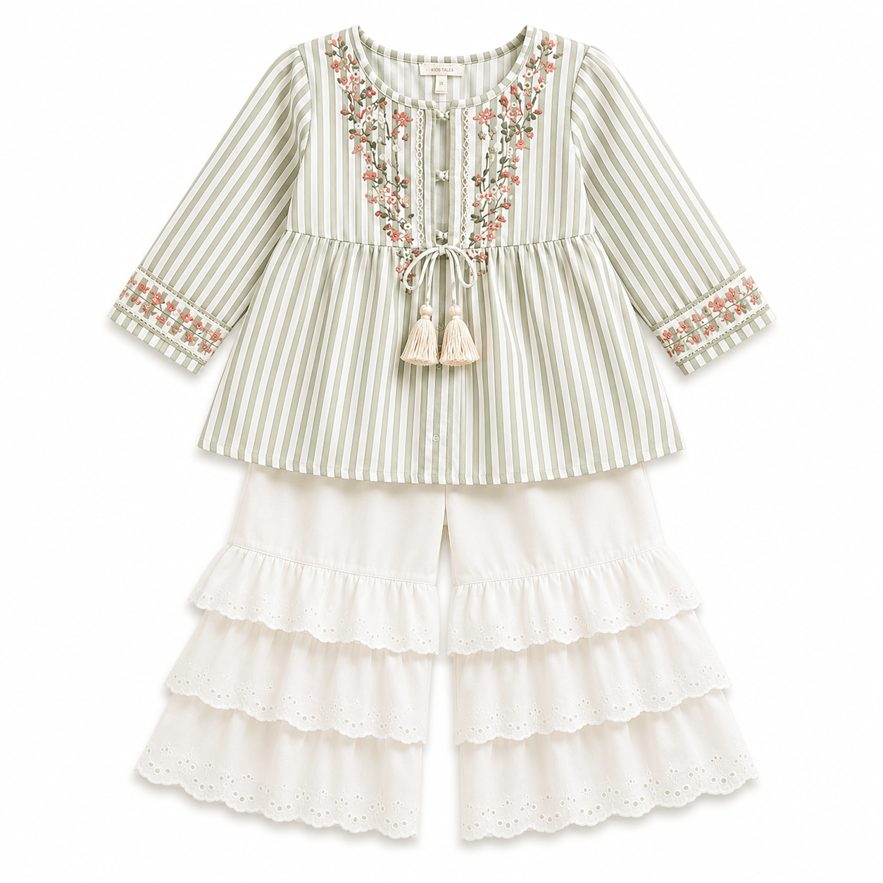 Sage Striped Tunic and Ruffle Pants