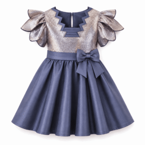 Shimmering Silver and Navy Party Dress
