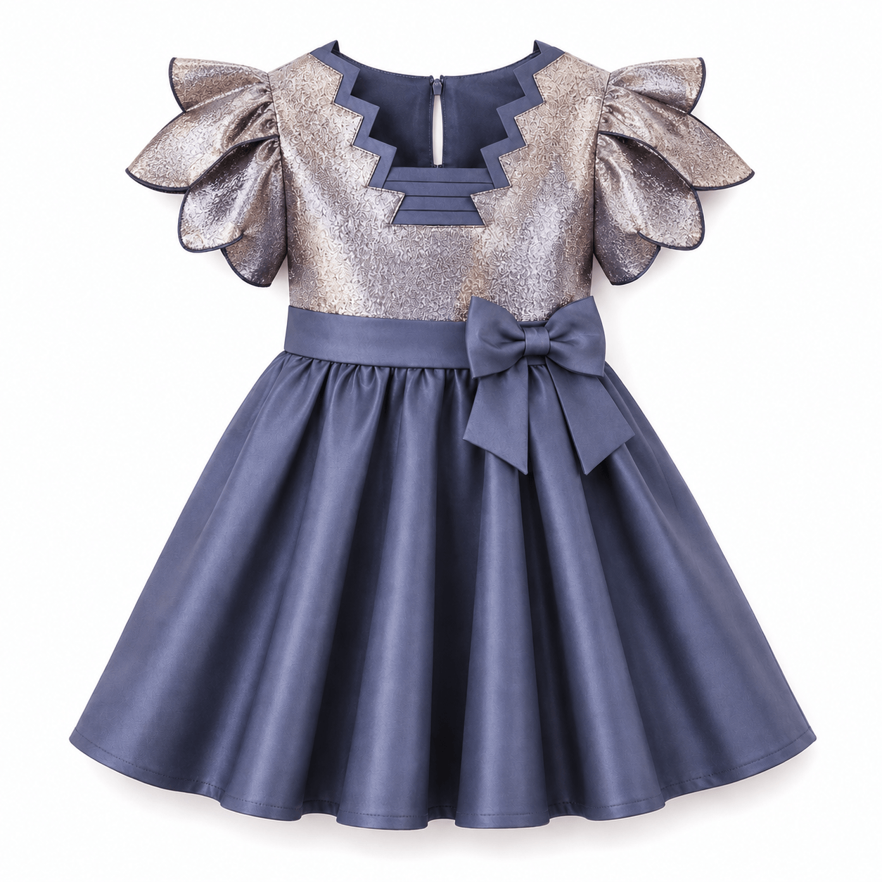 Shimmering Silver and Navy Party Dress