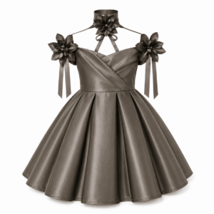 Taupe Satin Off-Shoulder Party Dress