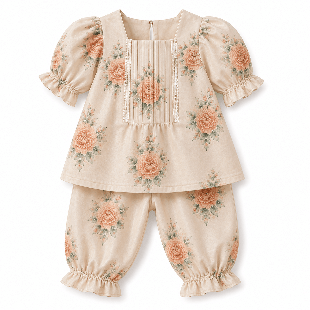 Vintage Floral Puff-Sleeve Dress