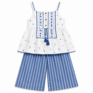 White and Blue Embroidered Toddler Outfit
