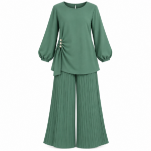 Side-Gathered Tunic with Pleated Wide-Leg Pants