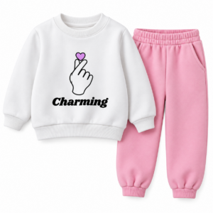 Charming Kids’ White and Pink Tracksuit Set