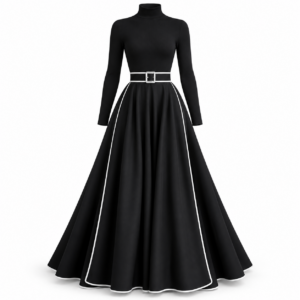Turtleneck Belted A-Line Maxi Dress