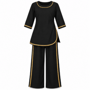 Gold-Trimmed Kurti with Wide-Leg Pants Set