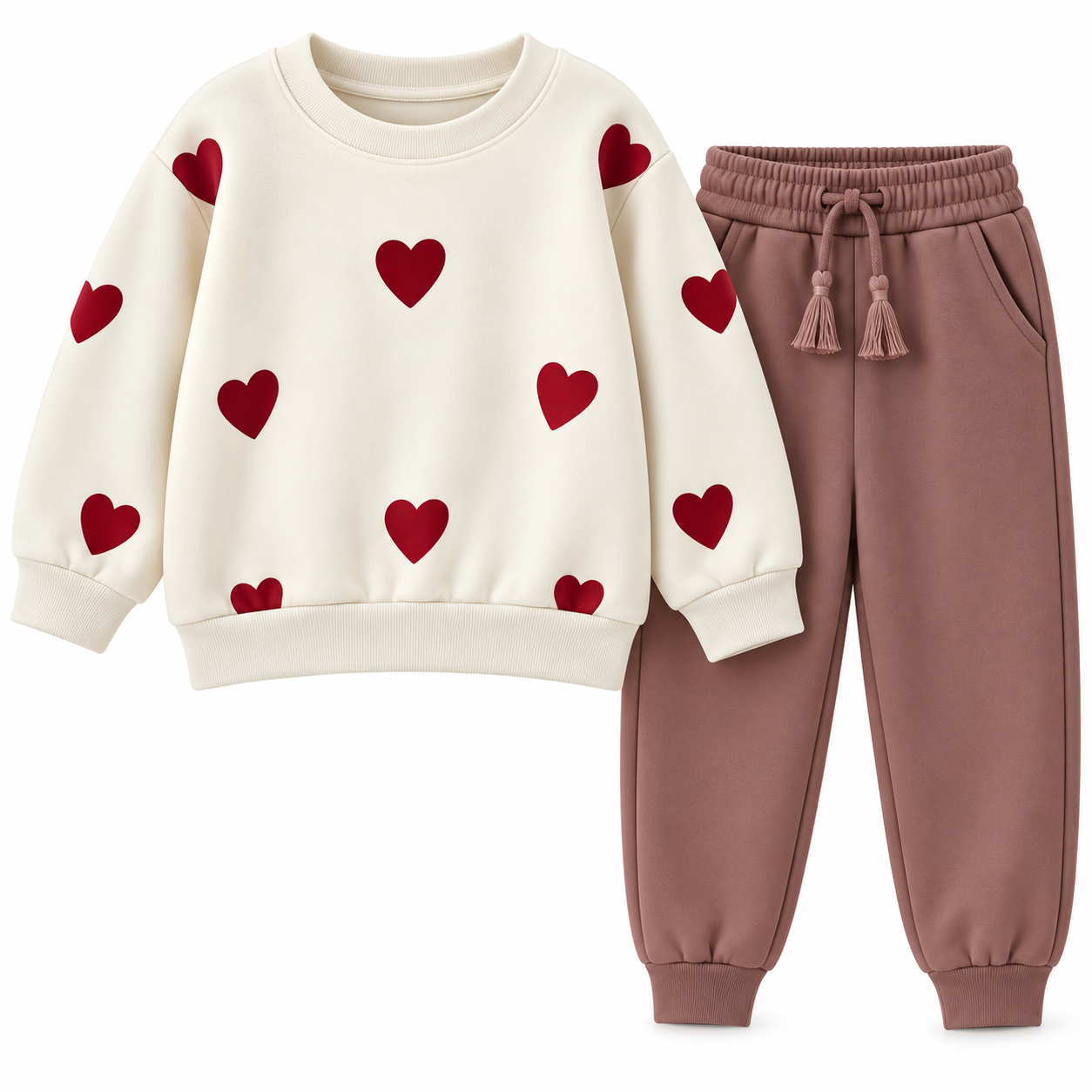 Ivory Heart Sweatshirt and Mauve Joggers