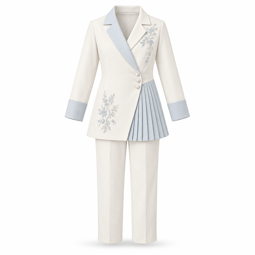 Ivory Blue Pleated Outfit