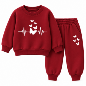 Maroon Butterfly Heartbeat Tracksuit Set