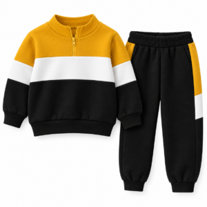 Mustard Color-Block Kids’ Tracksuit Set