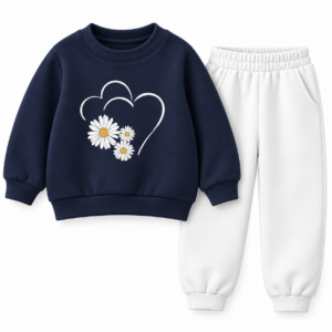 Navy Floral Heart Kids Sweatset