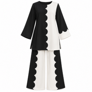 Scalloped Colorblock Tunic and Wide-Leg Pants